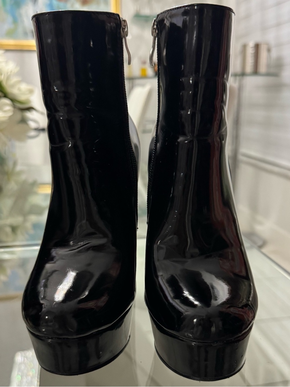 Azalea wang Black Patent Platform Ankle Booties Side 8